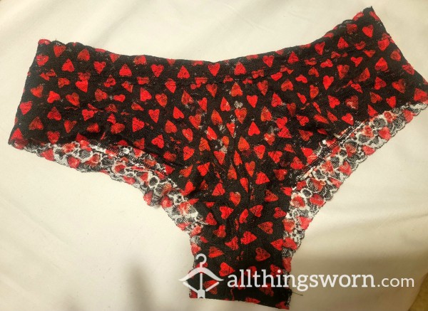L Full Lace Black With Red Hearts VS PINK Panties