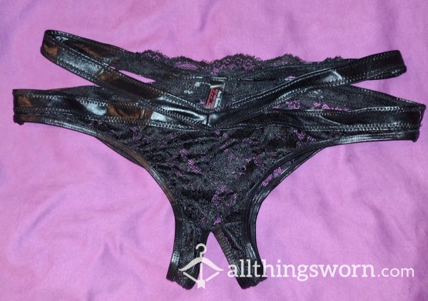 Lace And PVC Black Ann Summers Crotchless Panties 🖤