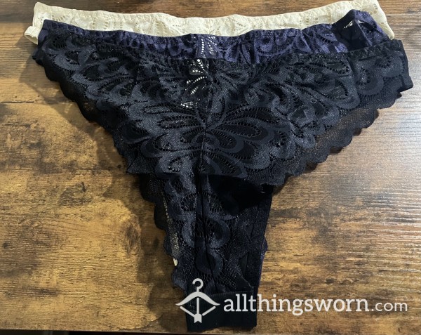 Lace Back Cheeky Hipster Panties - Includes US Shipping & Proof Of Wear - Navy Tan Black - Customizable