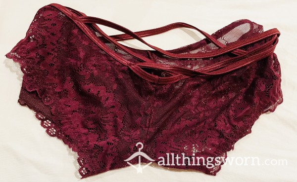 Worn Lace Burgundy Red Panties - Strappy
