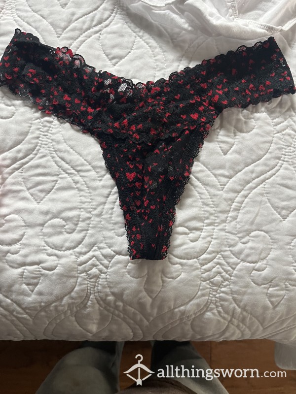 Lace & Cotton Black With Red Heart Panties