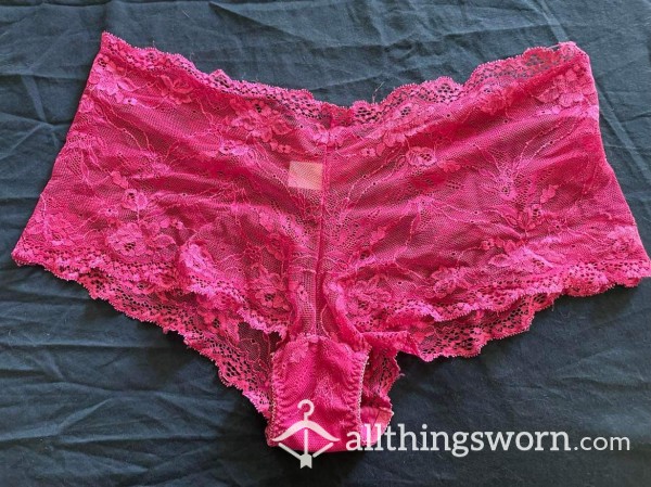 Lace Hot Pink Panties, Size 16 Nice And Moist For Your Satisfaction