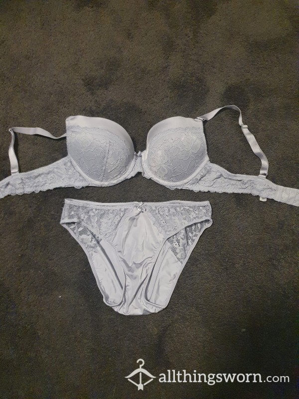 Lace Silver Bra And Panty Set - Well Worn