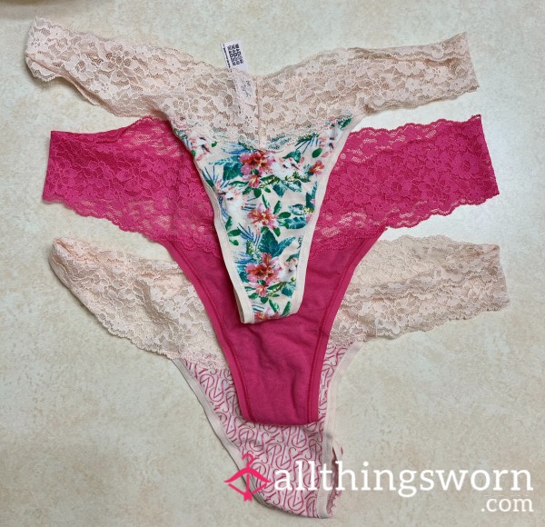 Lace Trim Cotton Thongs | Pick Your Fave!