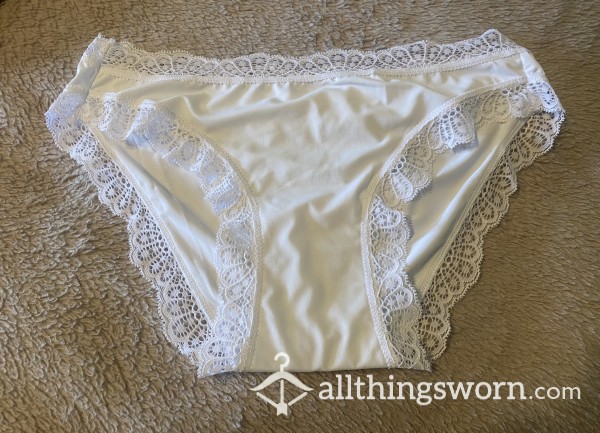 Lace Trim White Silky Panties