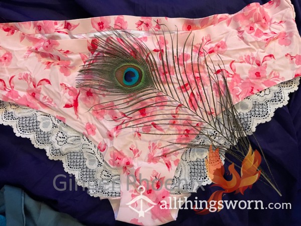 Lace-trimmed Silky Panties With Pink Floral Design. I Will Pleasure Myself Wearing These Before I Ship! ;)