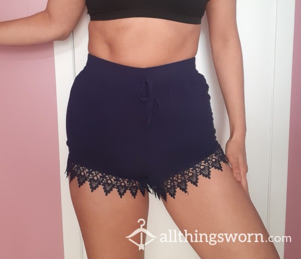 💙Navy Blue Cotton And Lace Trimming Booty Shorts💙