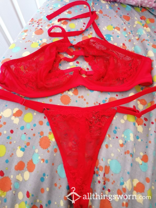 Lacy Red Sexy Halterneck Bra And Thong