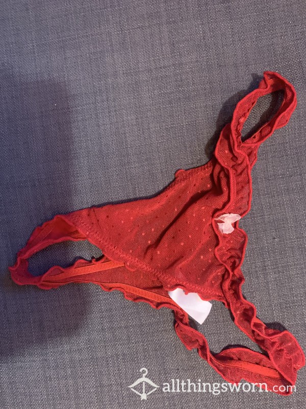 Lacy Red Thong SOAKED