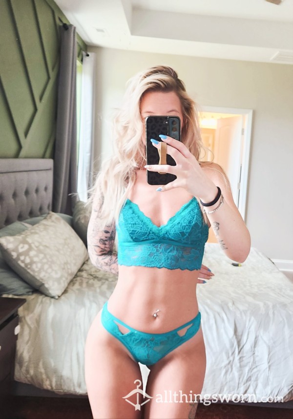 Lacy Teal Bralette And Thong