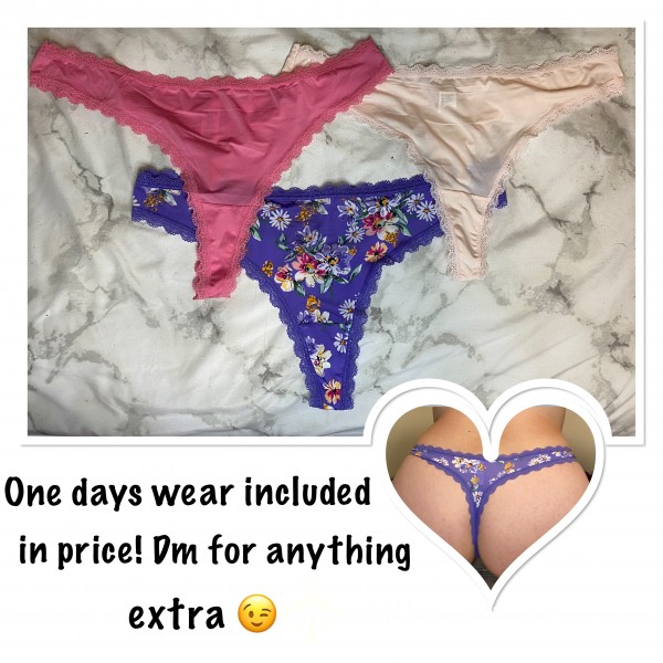 Lacy Thongs, Flower Print And 2 Plain Colours (dark Pink And Beige)