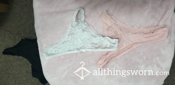 Lacy White And Pink Thongs