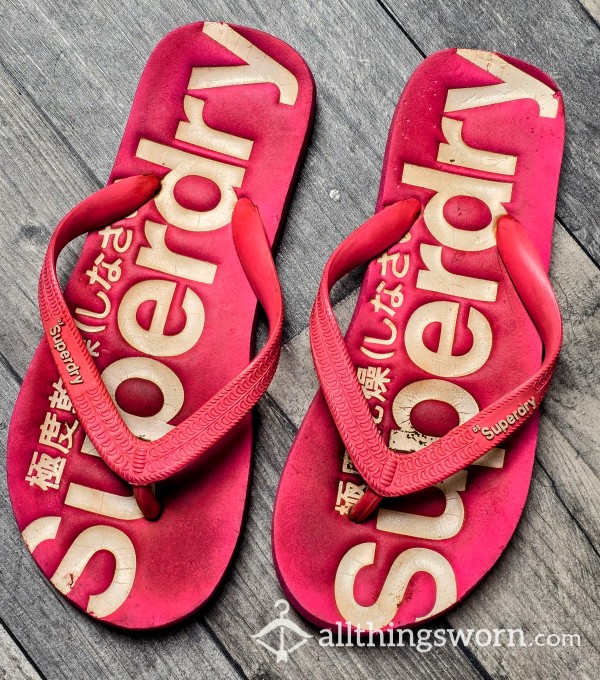 Ladies Extremely Well Worn Pink Flip Flops For You Foot Fetish Lovers...