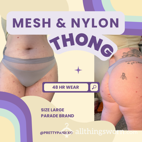 Lavender Mesh & Nylon Thong 😈💜 Light Purple..size Large 🫶🏼 Worn 48hrs 💋