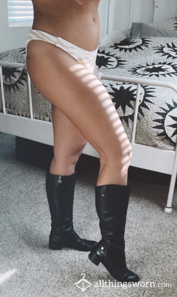 Leather, Black Riding Boots Size 8, Wide Calf