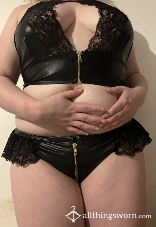 Leather Bralette And Zip-Up Panties