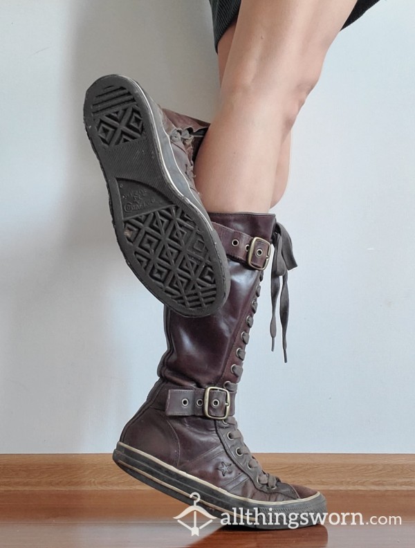 SOLD. Shoes. Leather Kneehigh Converse Boots