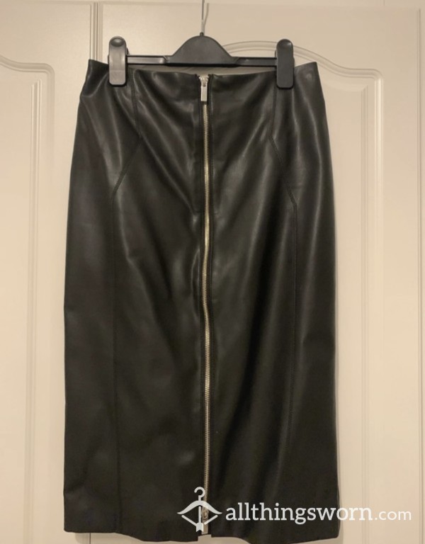 Leather Look Pencil Skirt - Zip Up