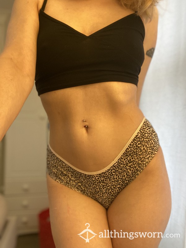 Leopard Print Pink Student Worn Cotton Panties - Click For More Images