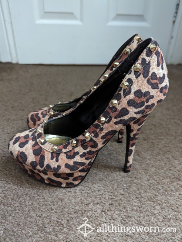 Leopard Print Studded Heels