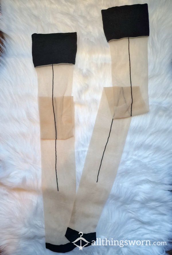Light Beige/nude Stockings With Black Stripe