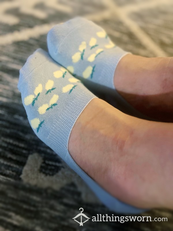 Light Blue Invisible Socks With Lemon Pattern
