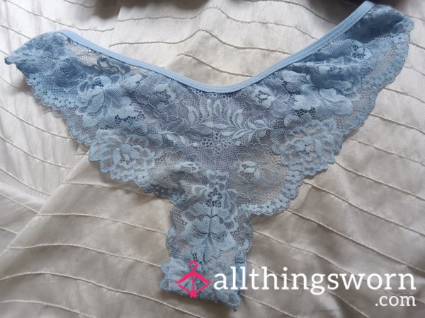 Light Blue Lacey Thong With Cotton Crotch Insert