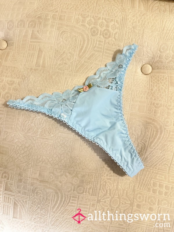 Light Blue Polyester & Lace Thong Panties 🩵
