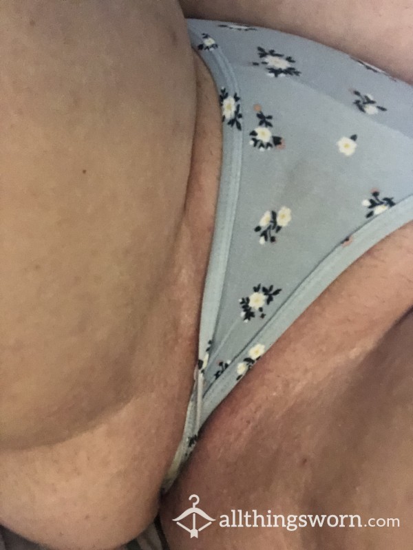 Light Blue Thong With Flowers