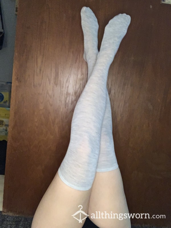 Light Gray Cotton Thigh High Stockings