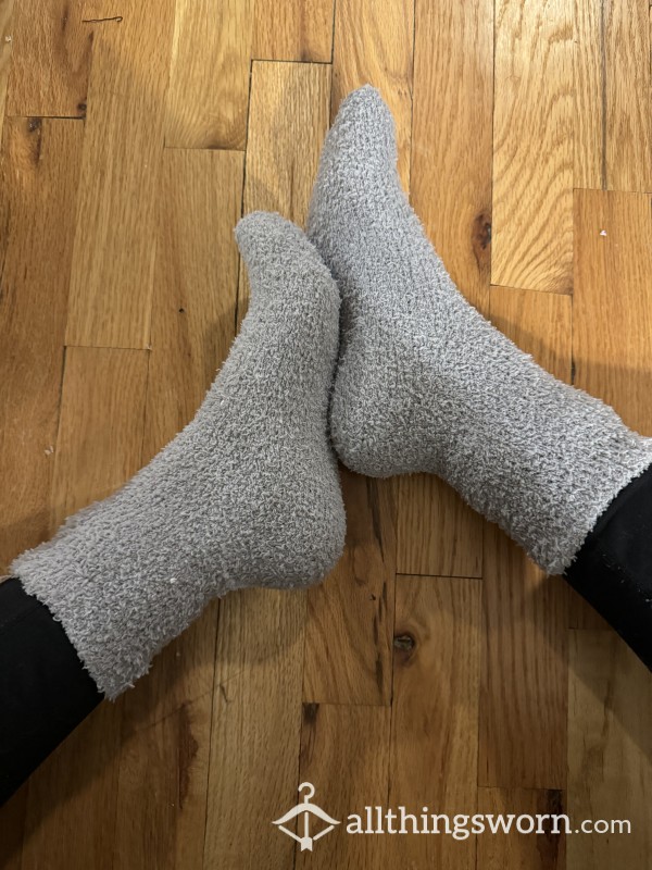 Light Gray Crew Fuzzy Socks