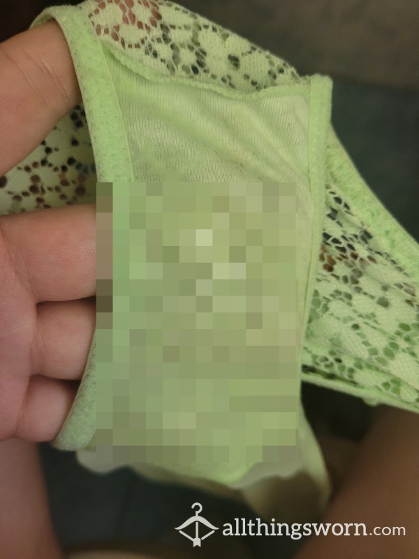Light Pastel Green Lace High Waist Panties 💚 Playful Promises 💚 Briefs 💚 Nasty Well Worn 💦 Multiple Creampies