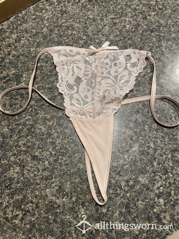 Light Pink Lacy Thong Panties, Washed And Ready To Wear 24+ Hours, Light Musky Scent, Natural Redhead