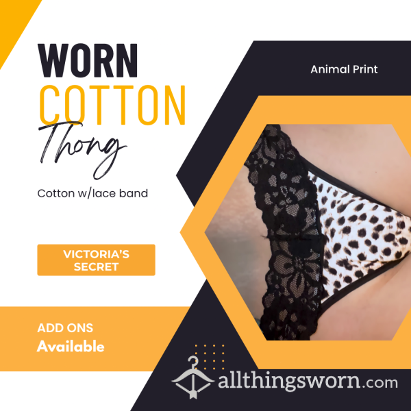 Lightly Worn VS Animal Print Cotton Thong W/Lace Band 🧡💛