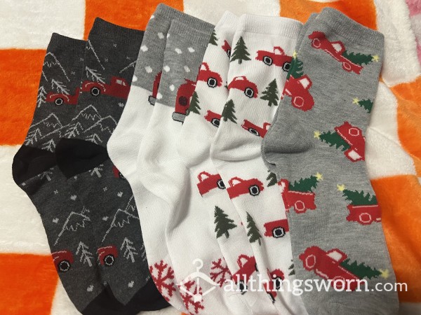 Lil Red Trucks Haulin Christmas Trees, Socks 🧦🌲