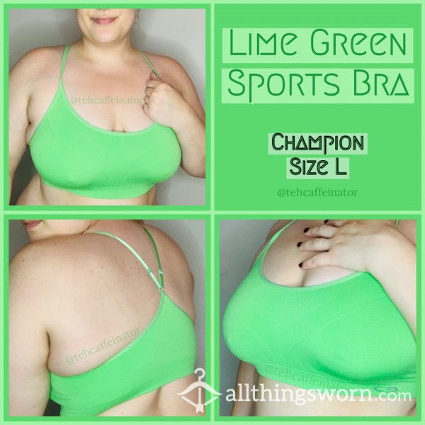Lime Green Sports Bra Size L - Champion - Free Workout Included - Free Ship/Tracking USA