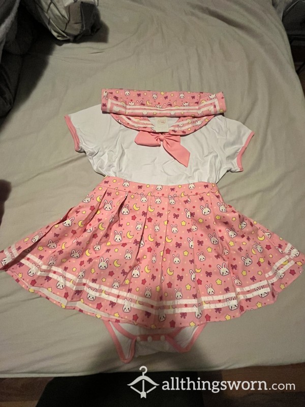 Little For Big Sailor Onesie With Skirt (bunny Print)