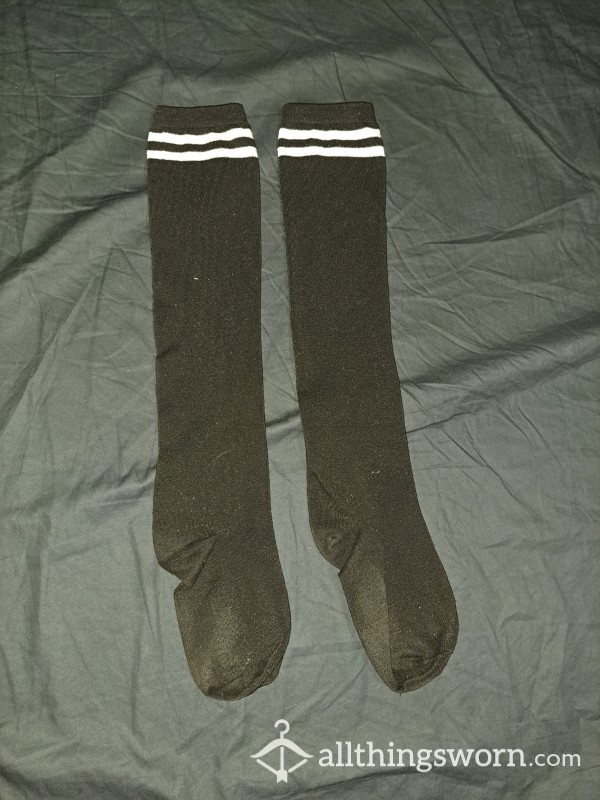 Long Black Socks W/ White Stripes