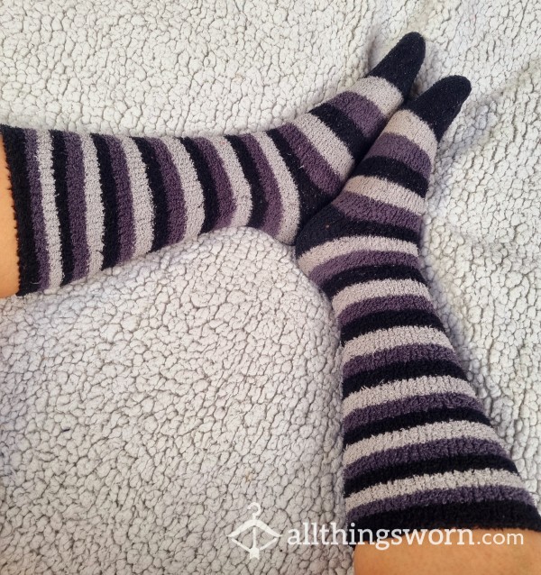 Long Fluffy Stripped Socks *Hole In Toe*