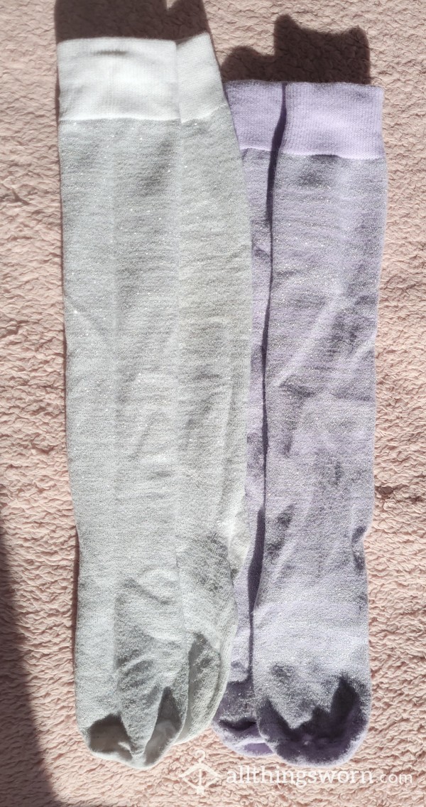 Long Sparkly Lilac/white Socks