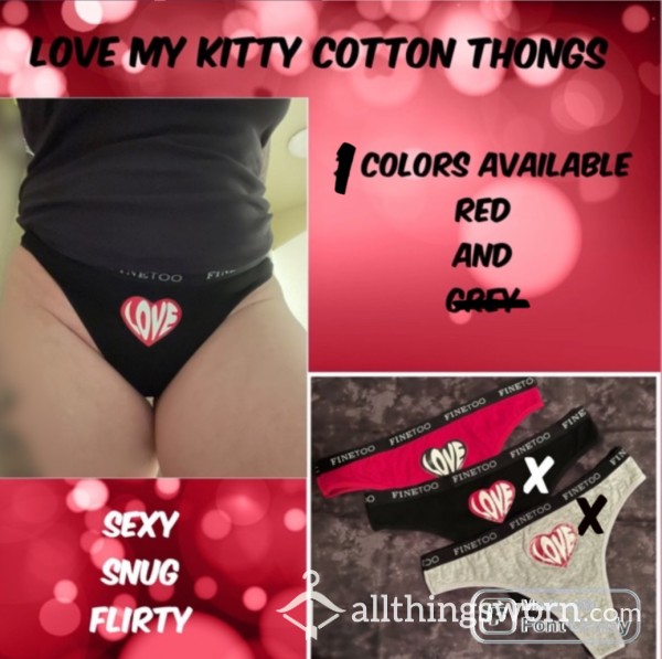 Love My Kitty - Cotton Thongs - Last Pair In Grey