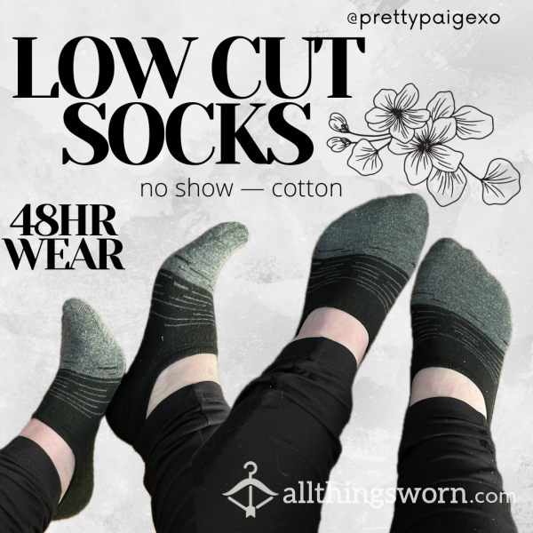 Low Cut No Show Socks 🖤👣 Black & Grey Cotton 💋 Worn 48hrs 😘