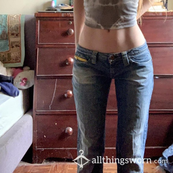 Worn Low Rise Jeans