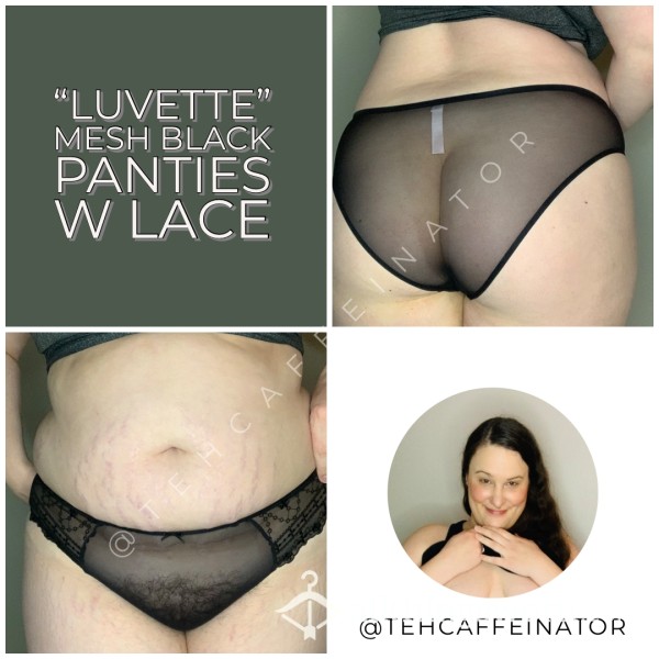 Luvlette Sheer Black Mesh Panties With Lace - XL Cotton Gusset