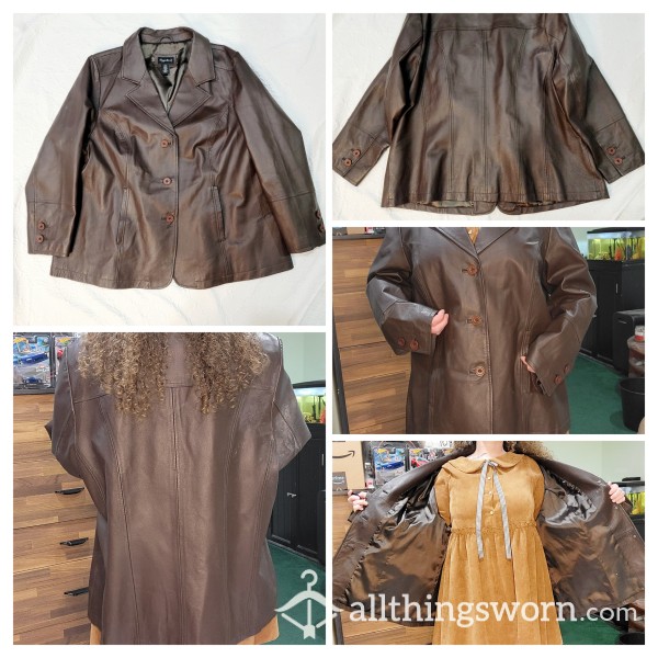 Maggie Barnes Plus Size 1X 18/20 Brown Leather Coat