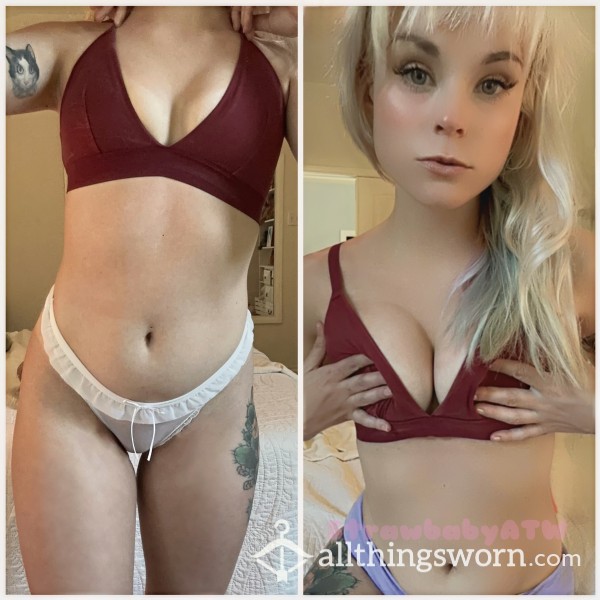 Maroon Bralette | Sexy, Silly Soft | Unpadded Bra, B32 | Natural, Small Perky Boobs | Click For More Photos