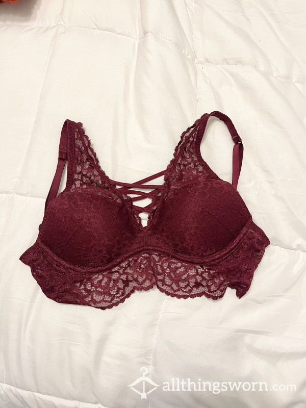 Bralette: Maroon Strappy Push Up - PINK - XS