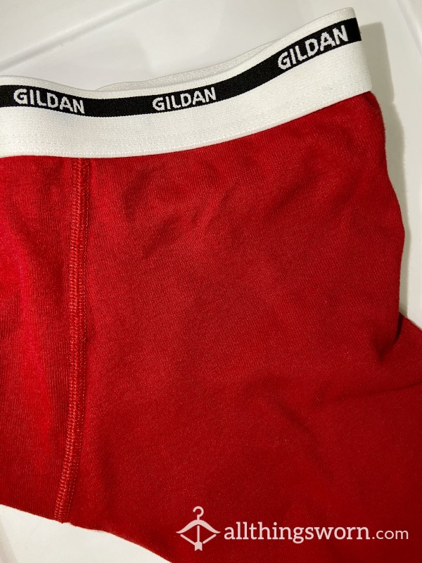 Medium, Red Gildan Boxer Briefs Worn For 24 Hours, If You Would Like Them Customized, Ask And You Shall Receive.
