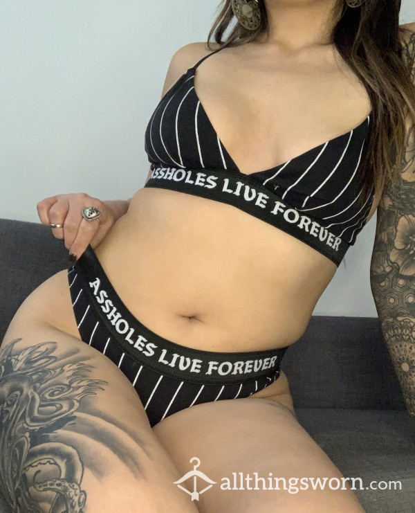 ⚡️CLOSEOUT SALE⚡️Assholes DO Live Forever Bralette & Thong Set