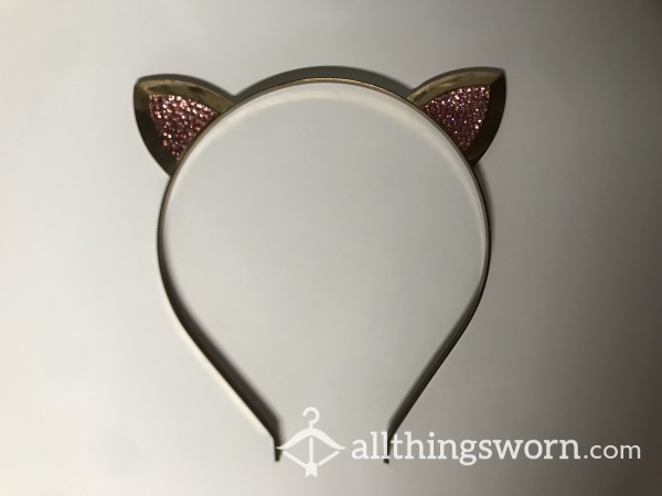 Metal Gold Cat Ears With Pink Sparkles